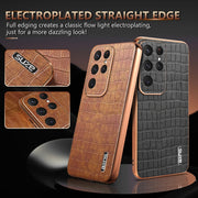 For Samsung Galaxy S25 Ultra 5G AZNS Electroplated Frame Crocodile Texture Full Coverage Phone Case(Black)