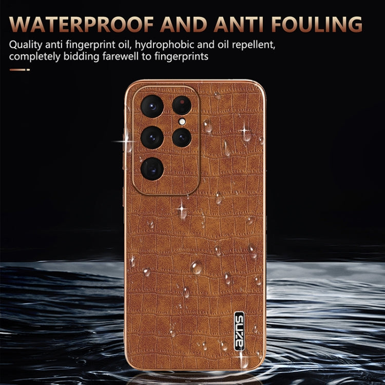 For Samsung Galaxy S25 Ultra 5G AZNS Electroplated Frame Crocodile Texture Full Coverage Phone Case(Green)