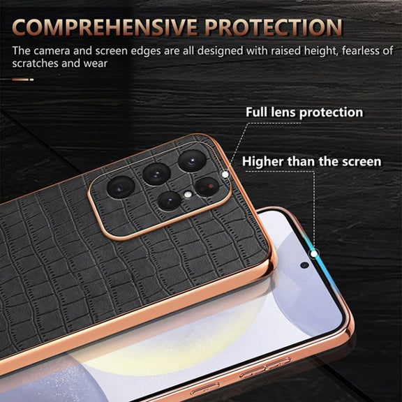 For Samsung Galaxy S25 Ultra 5G AZNS Electroplated Frame Crocodile Texture Full Coverage Phone Case(Blue)