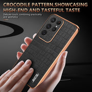 For Samsung Galaxy S25 Ultra 5G AZNS Electroplated Frame Crocodile Texture Full Coverage Phone Case(Blue)