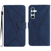 For Samsung Galaxy S25+ 5G Stitching Embossed Leather Phone Case(Blue)