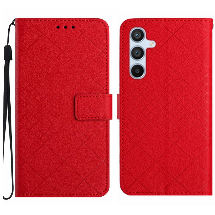 For Samsung Galaxy S25+ 5G Rhombic Grid Texture Leather Phone Case(Red)