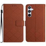 For Samsung Galaxy S25+ 5G Rhombic Grid Texture Leather Phone Case(Brown)