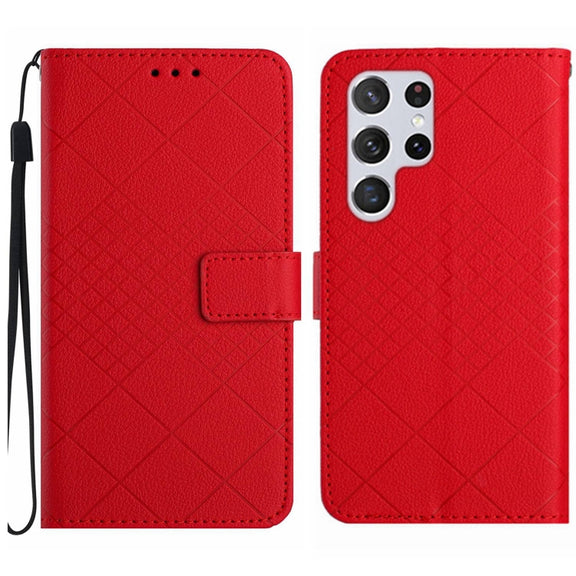 For Samsung Galaxy S25 Ultra 5G Rhombic Grid Texture Leather Phone Case(Red)
