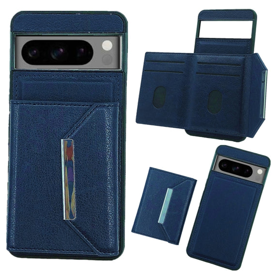 For Google Pixel 9 / 9 Pro Solid Color Metal Buckle Card Slots Bag Phone Case(Blue)