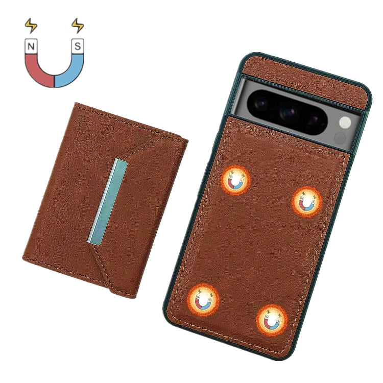 For Google Pixel 9 / 9 Pro Solid Color Metal Buckle Card Slots Bag Phone Case(Brown)