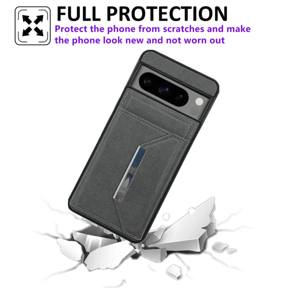 For Google Pixel 9 / 9 Pro Solid Color Metal Buckle Card Slots Bag Phone Case(Grey)