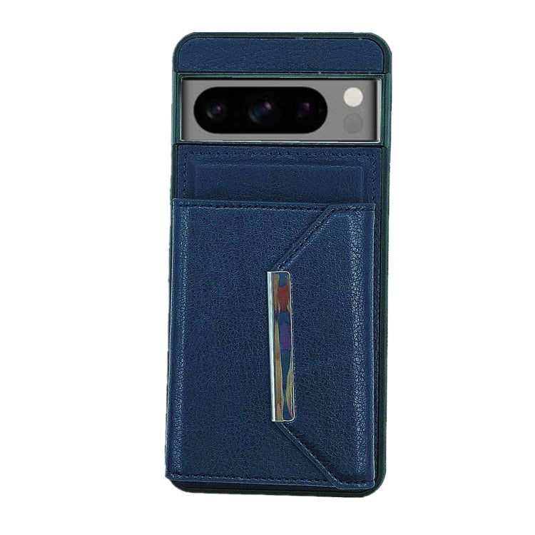 For Google Pixel 9 Pro XL Solid Color Metal Buckle Card Slots Bag Phone Case(Blue)