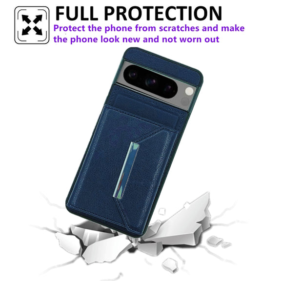 For Google Pixel 9 Pro XL Solid Color Metal Buckle Card Slots Bag Phone Case(Blue)