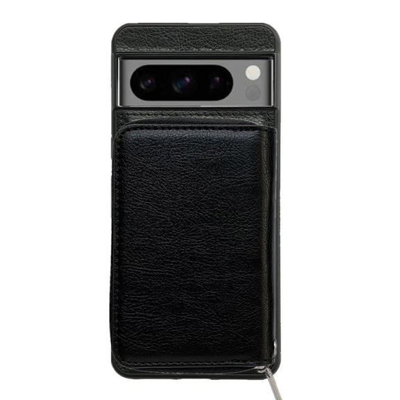 For Google Pixel 8a Solid Color Zipper 11-Card Slots Bag Phone Case with Lanyard(Black)