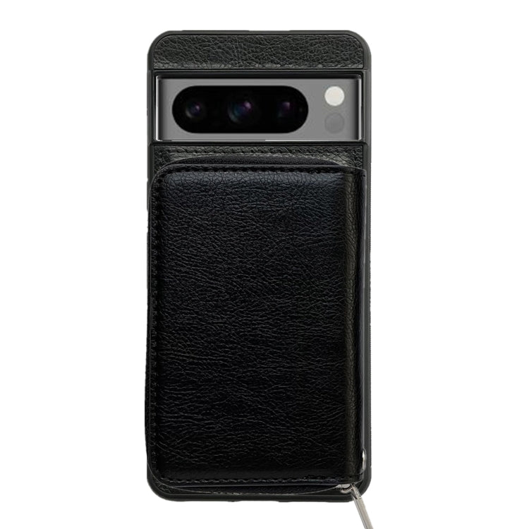 For Google Pixel 8 Pro Solid Color Zipper 11-Card Slots Bag Phone Case with Lanyard(Black)