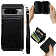 For Google Pixel 8 Solid Color Zipper 11-Card Slots Bag Phone Case with Lanyard(Black)