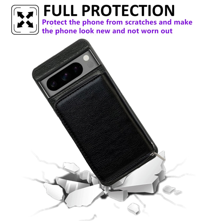 For Google Pixel 7a Solid Color Zipper 11-Card Slots Bag Phone Case with Lanyard(Black)