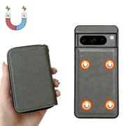 For Google Pixel 7 Pro Solid Color Zipper 11-Card Slots Bag Phone Case with Lanyard(Grey)