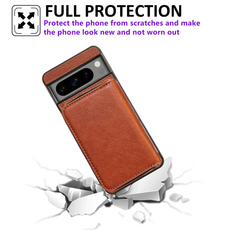 For Google Pixel 7 Pro Solid Color Zipper 11-Card Slots Bag Phone Case with Lanyard(Brown)