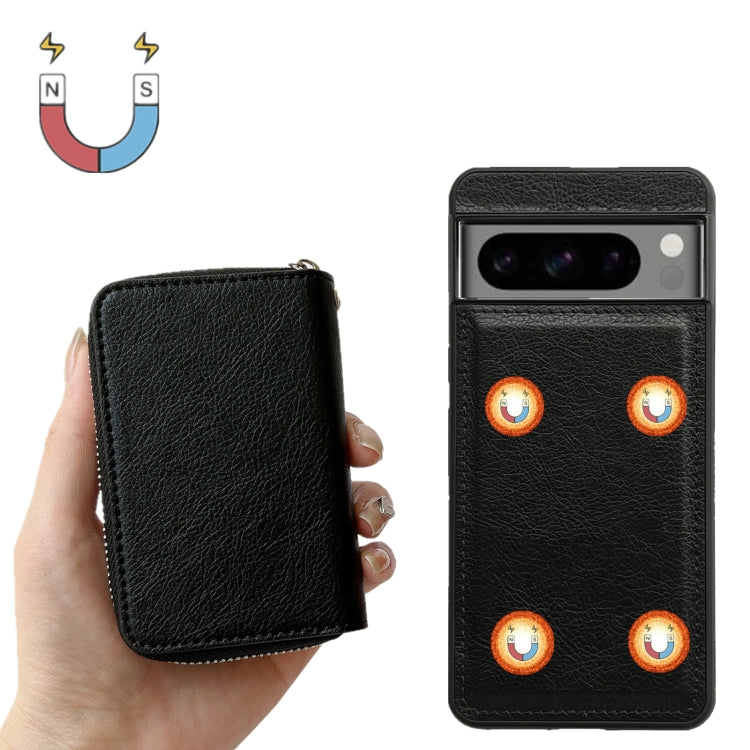 For Google Pixel 7 Solid Color Zipper 11-Card Slots Bag Phone Case with Lanyard(Black)