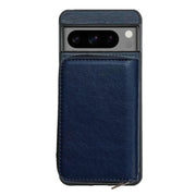 For Google Pixel 6a Solid Color Zipper 11-Card Slots Bag Phone Case with Lanyard(Blue)