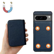 For Google Pixel 6 Solid Color Zipper 11-Card Slots Bag Phone Case with Lanyard(Blue)