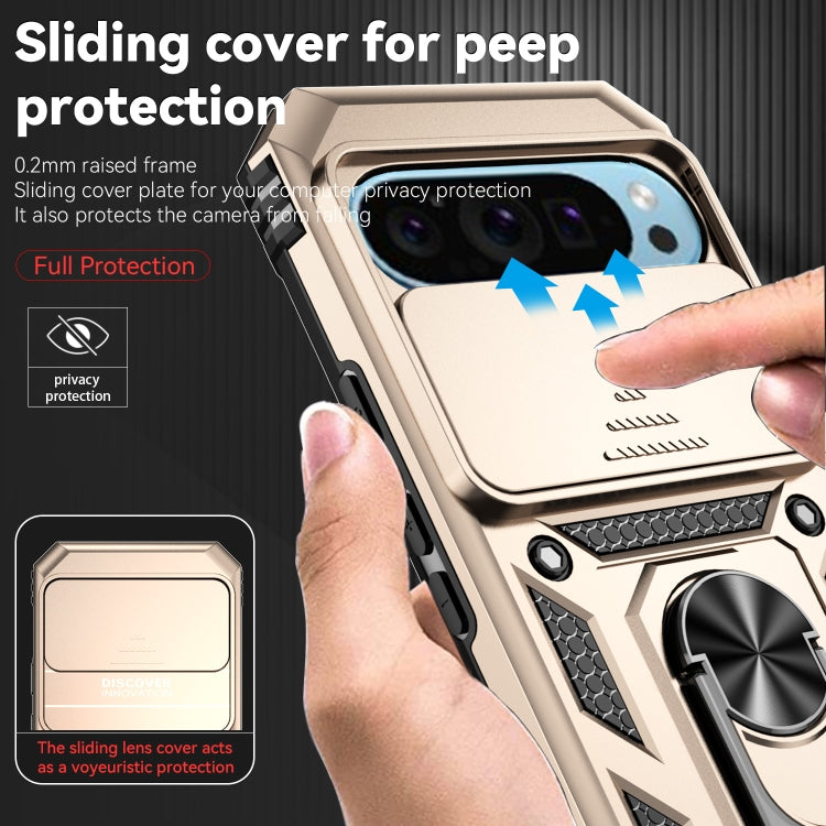 For Google Pixel 9 Sliding Camshield Holder Phone Case(Gold)