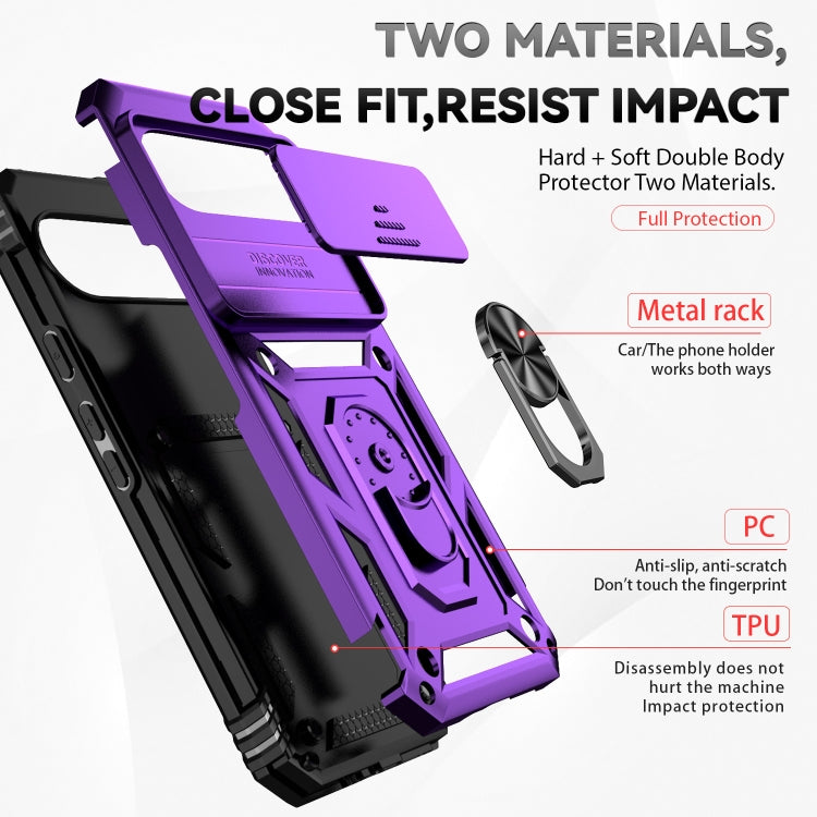 For Google Pixel 9 Pro Sliding Camshield Holder Phone Case(Purple)