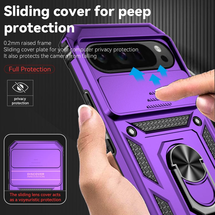 For Google Pixel 9 Pro Sliding Camshield Holder Phone Case(Purple)