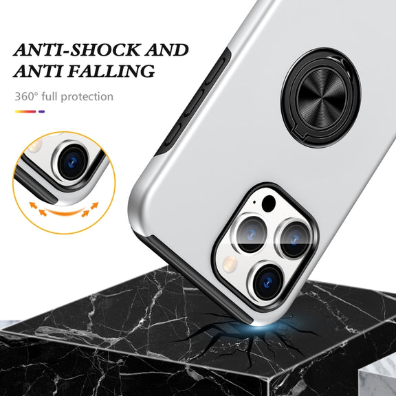 For iPhone 16 Magnetic Ring Holder Phone Case(Silver)