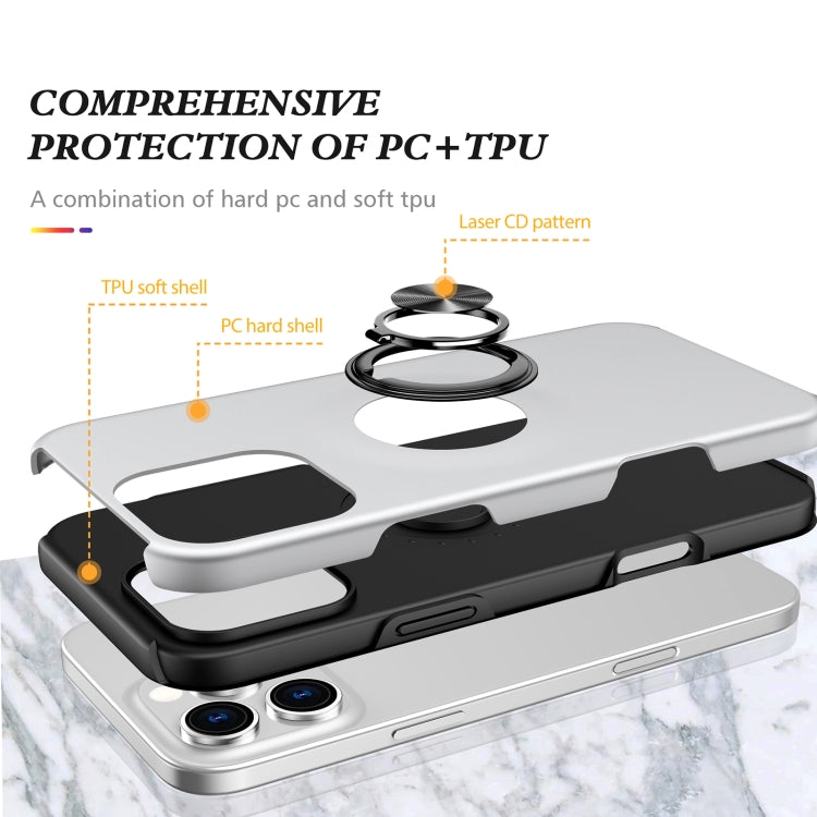 For iPhone 16 Magnetic Ring Holder Phone Case(Silver)
