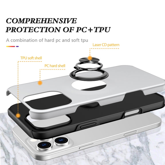For iPhone 16 Magnetic Ring Holder Phone Case(Silver)