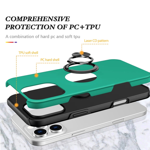 For iPhone 16 Pro Magnetic Ring Holder Phone Case(Dark Green)