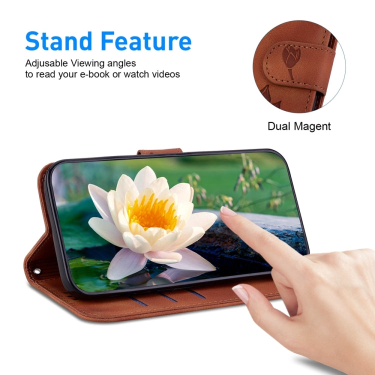 For Motorola Edge 2024 Lotus Embossed Leather Phone Case(Brown)