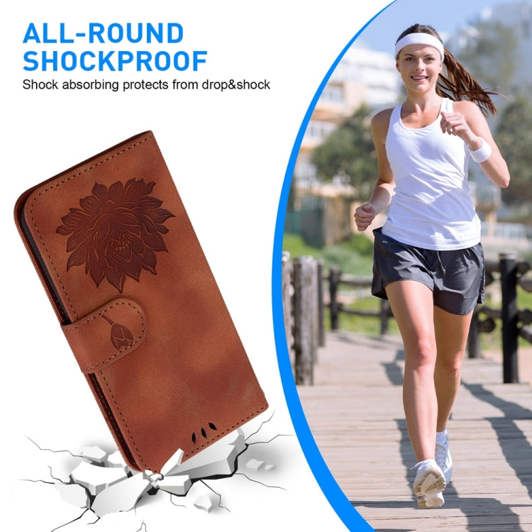 For Motorola Edge 2024 Lotus Embossed Leather Phone Case(Brown)