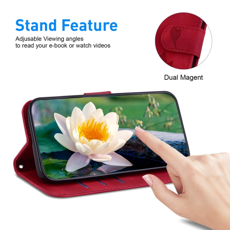 For Motorola Edge 2024 Lotus Embossed Leather Phone Case(Red)