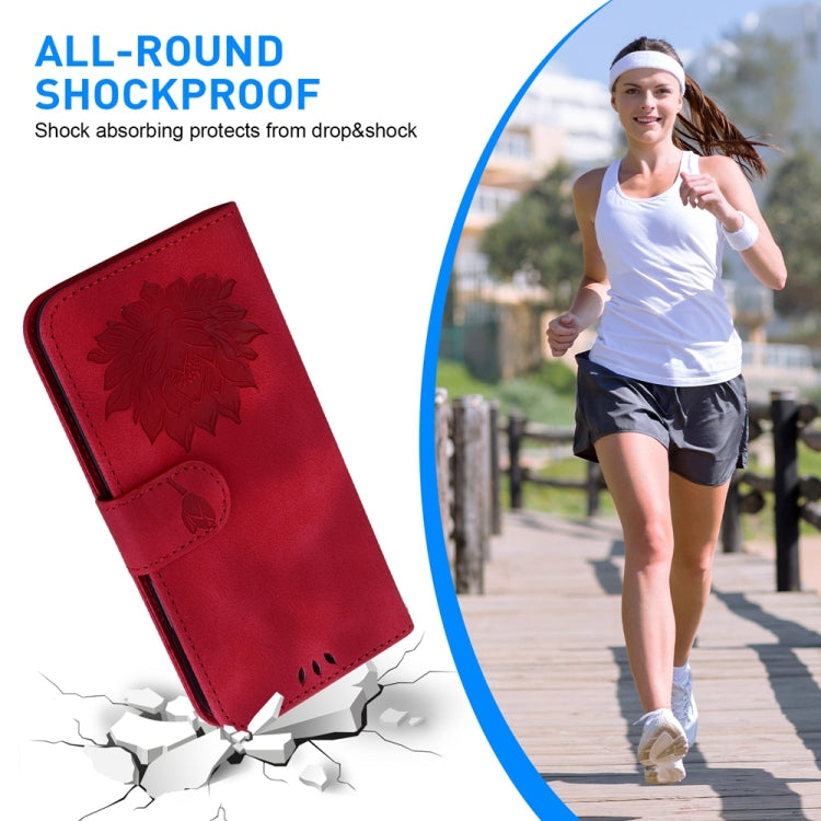 For Motorola Edge 2024 Lotus Embossed Leather Phone Case(Red)