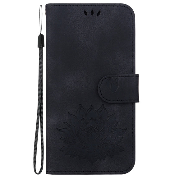 For Motorola Edge 2024 Lotus Embossed Leather Phone Case(Black)
