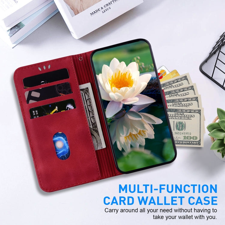 For iPhone 16e Lotus Embossed Leather Phone Case(Red)