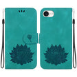 For iPhone 16e Lotus Embossed Leather Phone Case(Green) - iPhone 16e Cases by PMC TechLife | Online Shopping South Africa | PMC TechLife | Buy Now Pay Later Mobicred