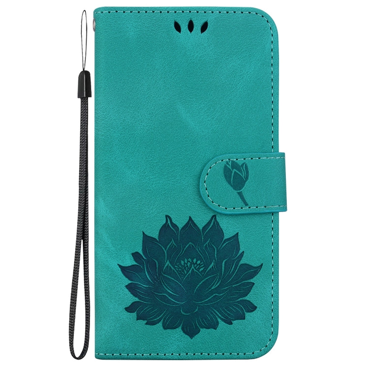 For iPhone 16e Lotus Embossed Leather Phone Case(Green)