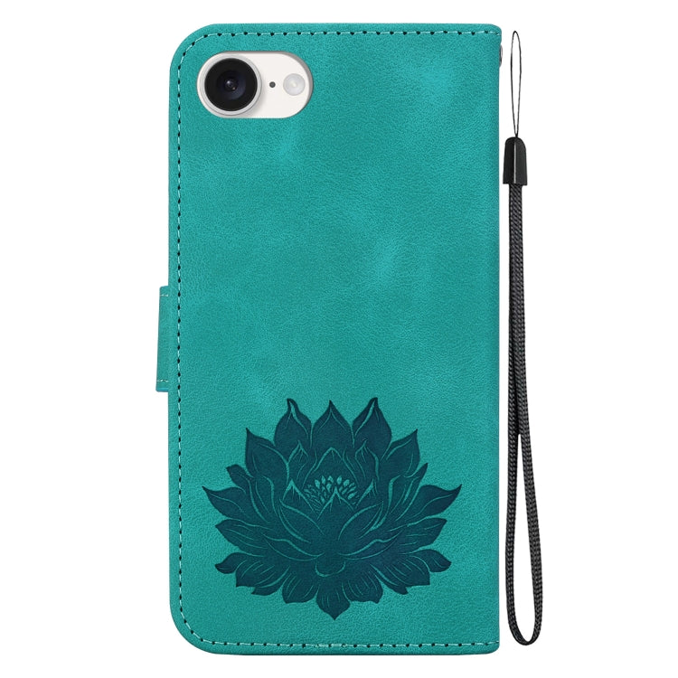 For iPhone 16e Lotus Embossed Leather Phone Case(Green)
