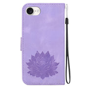 For iPhone 16e Lotus Embossed Leather Phone Case(Purple)