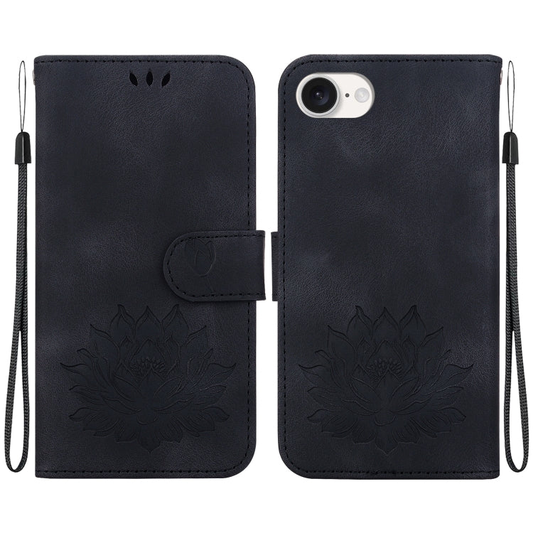 For iPhone 16e Lotus Embossed Leather Phone Case(Black)