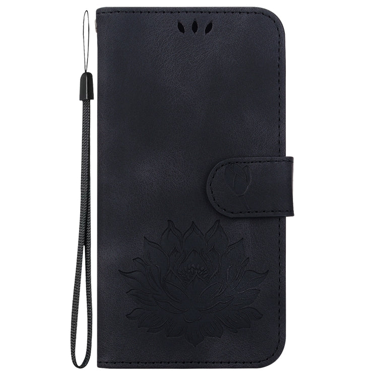 For iPhone 16e Lotus Embossed Leather Phone Case(Black)