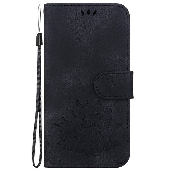 For iPhone 16e Lotus Embossed Leather Phone Case(Black)