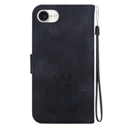 For iPhone 16e Lotus Embossed Leather Phone Case(Black)