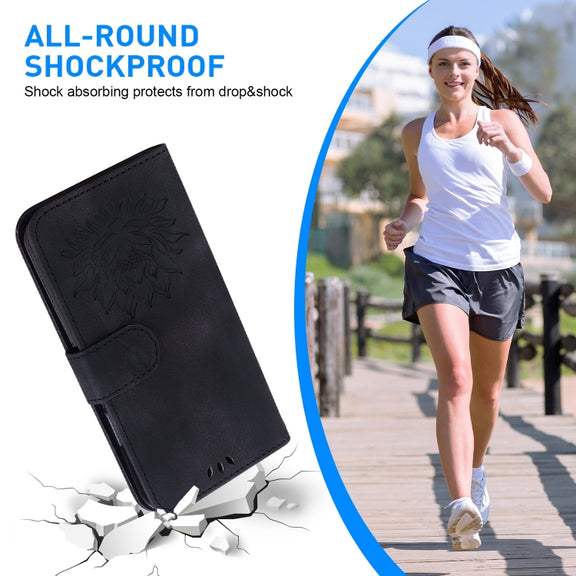 For iPhone 16e Lotus Embossed Leather Phone Case(Black)