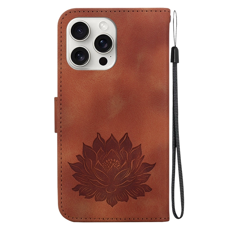 For iPhone 16 Pro Max Lotus Embossed Leather Phone Case(Brown)