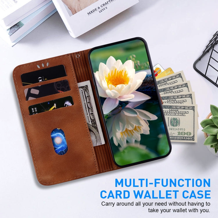 For iPhone 16 Pro Max Lotus Embossed Leather Phone Case(Brown)