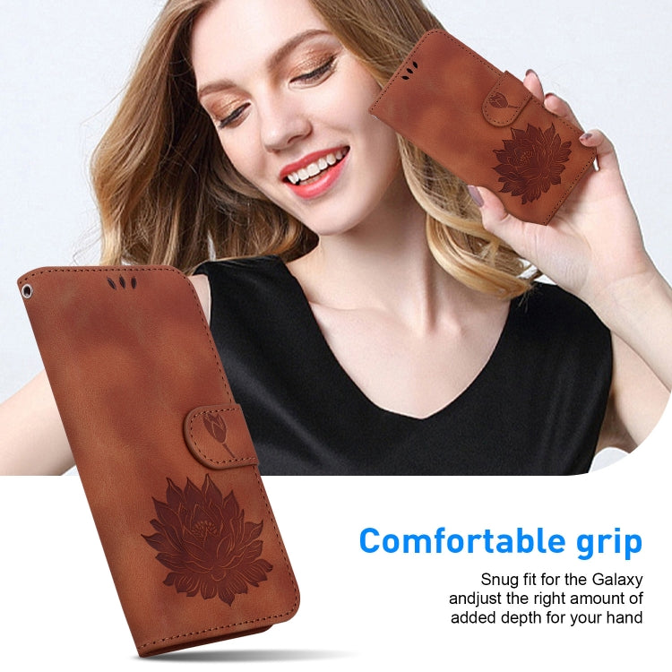 For iPhone 16 Pro Max Lotus Embossed Leather Phone Case(Brown)