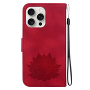 For iPhone 16 Pro Lotus Embossed Leather Phone Case(Red)