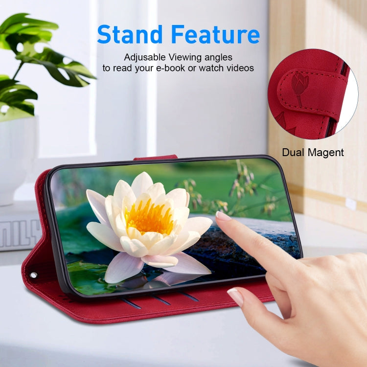 For iPhone 16 Pro Lotus Embossed Leather Phone Case(Red)