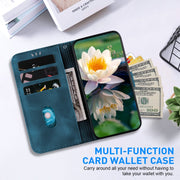 For iPhone 16 Lotus Embossed Leather Phone Case(Dark Blue)